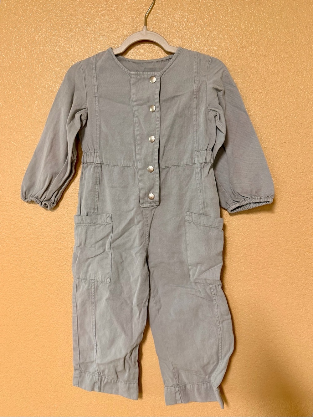 Zara Gray Long-Sleeve Button Front One-Piece